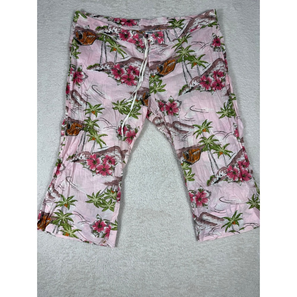 Old Navy Pajama Pants Women Large Pink Good Hawaiian Surf Tropical Cotton Capri